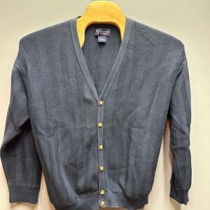 Roundtree & Yorke Mens XL Navy Blue Herringbone Cotton Button Front Cardigan